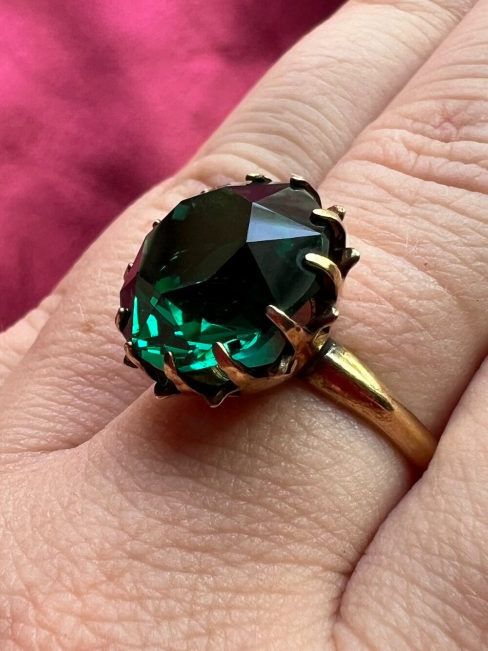 Vintage 10K Gold Filled Ring with Large Green Stone